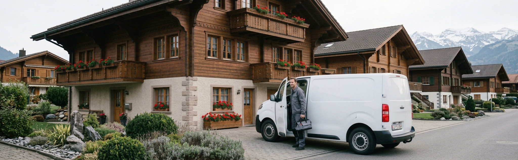 Servicetechniker vor einem Haus in der Schweiz
